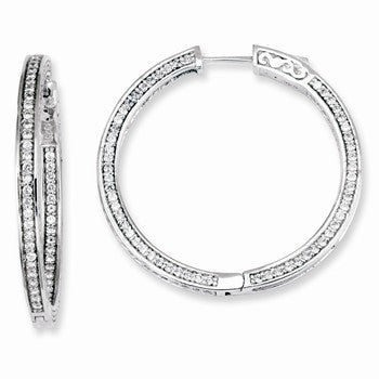 Sterling Silver CZ 336 Stones In & Out Round Hoop Earrings