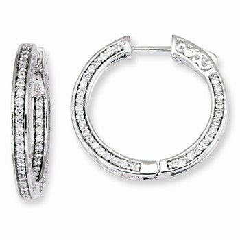 Sterling Silver CZ 200 Stones In & Out Round Hoop Earrings
