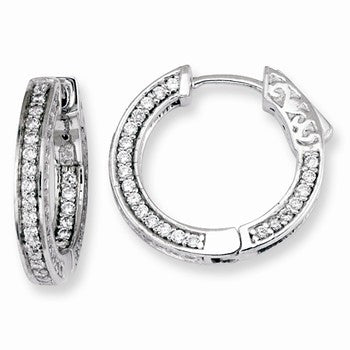 Sterling Silver CZ 134 Stones In & Out Round Hoop Earrings