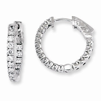 Sterling Silver CZ 34 Stones In & Out Round Hoop Earrings