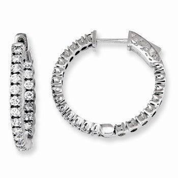 Sterling Silver CZ 44 Stones In & Out Round Hoop Earrings