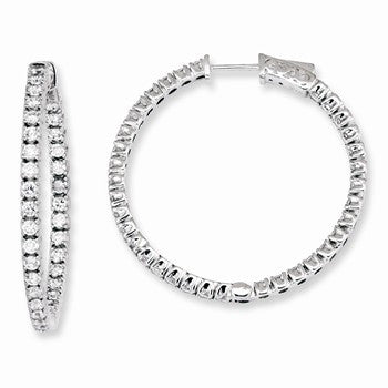 Sterling Silver CZ 70 Stones In & Out Round Hoop Earrings