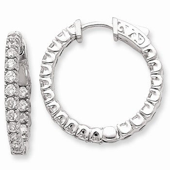 Sterling Silver CZ 40 Stones In & Out Round Hoop Earrings