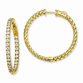 Sterling Silver Yellow-plated CZ In & Out Round Hoop Earrings