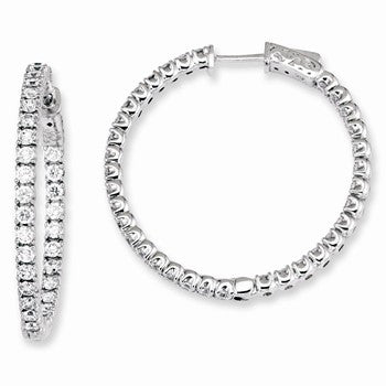 Sterling Silver CZ 68 Stones In & Out Round Hoop Earrings