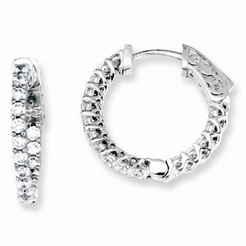 Sterling Silver CZ 32 Stones In & Out Round Hoop Earrings