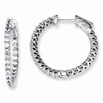Sterling Silver CZ 52 Stones In & Out Round Hoop Earrings