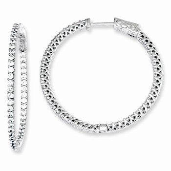 Sterling Silver CZ 76 stones In & Out Round Hoop Earrings