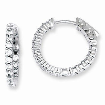 Sterling Silver CZ 32 Stones In & Out Round Hoop Earrings