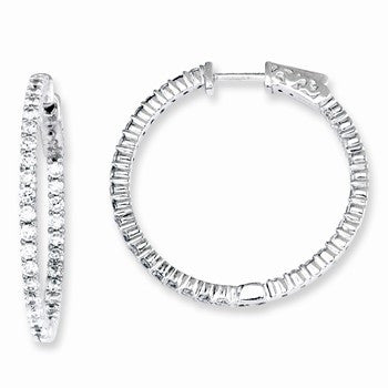 Sterling Silver CZ 66 Stones In & Out Round Hoop Earrings