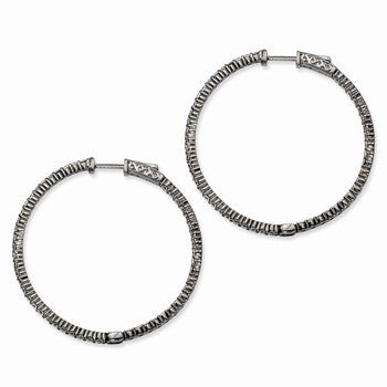 Sterling Silver Ruthenium-plated CZ In Out Hoop Earrings