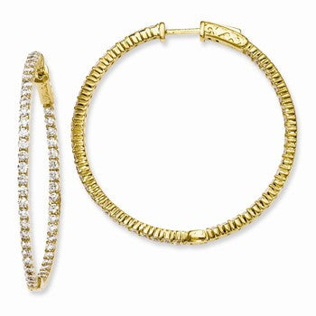 Sterling Silver Gold-plated 100 Stone CZ In & Out Hoop Earrings