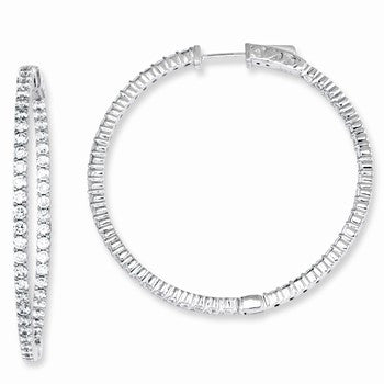 Sterling Silver CZ 100 Stones In & Out Round Hoop Earrings