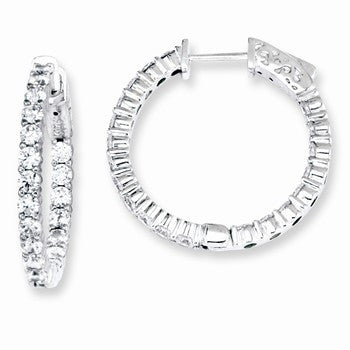 Sterling Silver CZ 40 Stones In & Out Round Hoop Earrings