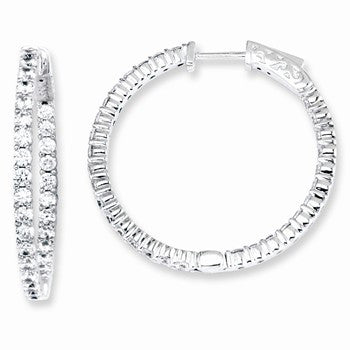 Sterling Silver CZ 60 Stones In & Out Round Hoop Earrings