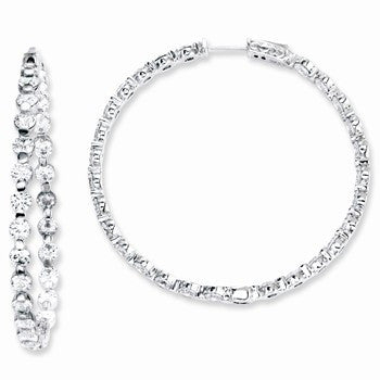 Sterling Silver CZ 54 Stones In & Out Round Hoop Earrings