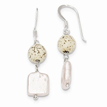 Sterling Silver Reconstructed Magnesite FW Cult. Pearl Earrings