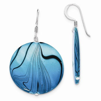 Sterling Silver Mother of Pearl Blue Disc Earrings