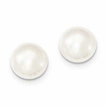 Sterling Silver 11-11.5mm White FW Cult. Button Pearl Stud Earrings