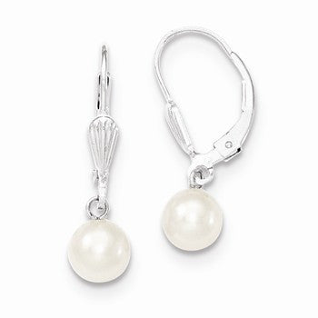 Sterling Silver 6-7mm White Freshwater CulturedPearl Leverback Earrings