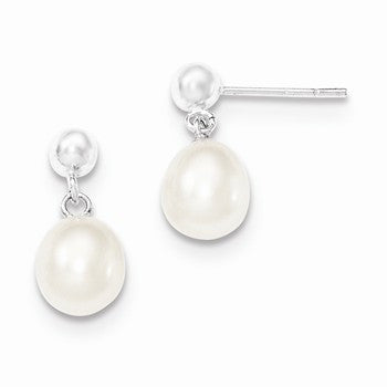 Sterling Silver 7-8mm White Freshwater Cultured Pearl Earrings