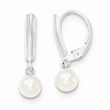 Sterling Silver 6-7mm White Freshwater CulturedPearl Leverback Earrings