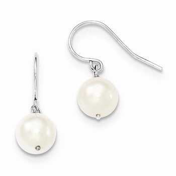 Sterling Silver White 7.5-8mm Freshwater Cultured Pearl Dangle Earrings