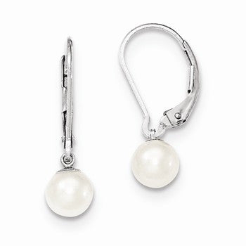 Sterling Silver 6-7mm White Freshwater CulturedPearl Leverback Earrings