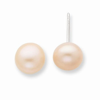 Sterling Silver Pink 8-9mm Freshwater Cultured Button Pearl Stud Earring, Jewelry Earrings