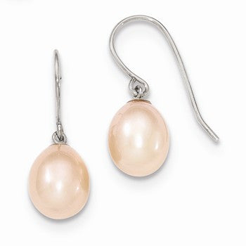 Sterling Silver 8-9mm Pink Freshwater Cultured Pearl Drop Earrings