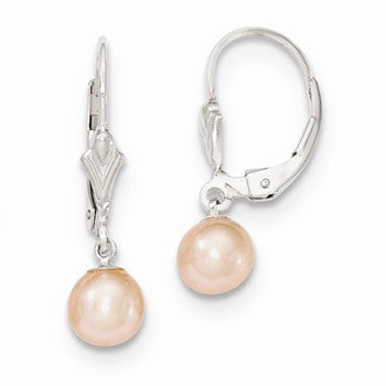 Sterling Silver 6-7mm Pink Freshwater CulturedPearl Leverback Earrings
