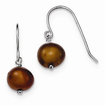 Sterling Silver Brown 7.5-8mm Freshwater CulturedPearl Dangle Earrings