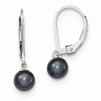 Sterling Silver 6-7mm Black Freshwater CulturedPearl Leverback Earrings