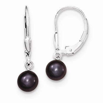 Sterling Silver 6-7mm Black Freshwater CulturedPearl Leverback Earrings