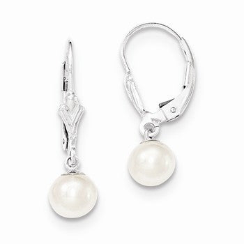 Sterling Silver 6-7mm White Freshwater CulturedPearl Leverback Earrings