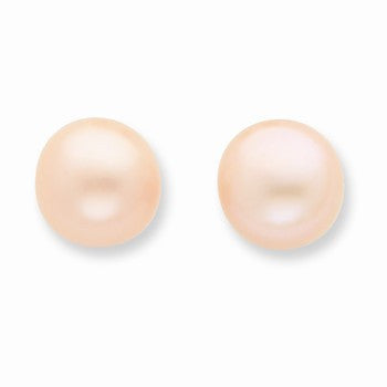 Sterling Silver 10-10.5mm FW Cult. Button Pearl Peach Earrings