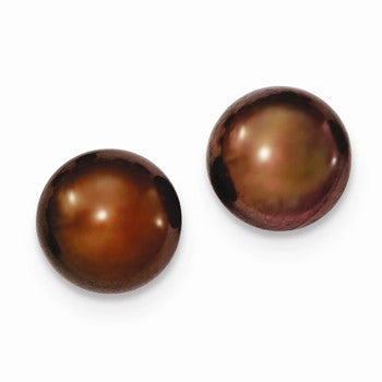 Sterling Silver 10-10.5mm FW Cult. Button Pearl Brown Earrings