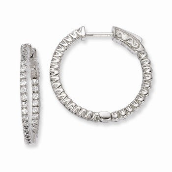 Sterling Silver Rhodium-plated In & Out CZ Hinged Hoop Earrings