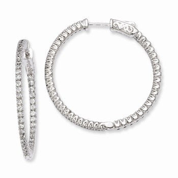 Sterling Silver Rhodium-plated CZ In & Out Hinged Hoop Earrings