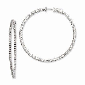 Sterling Silver Rhodium-plated CZ In & Out Hinged Hoop Earrings