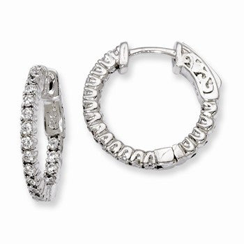Sterling Silver Rhodium-plated CZ In & Out Hinged Hoop Earrings