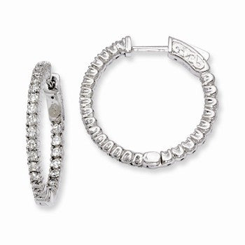 Sterling Silver Rhodium-plated CZ In & Out Hinged Hoop Earrings