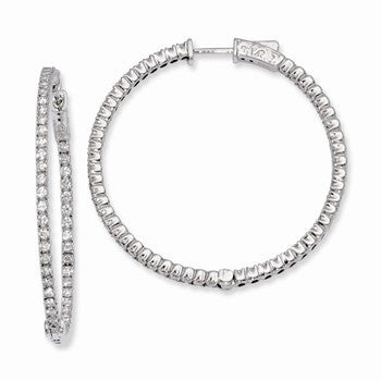 Sterling Silver Rhodium-plated CZ In & Out Hinged Hoop Earrings