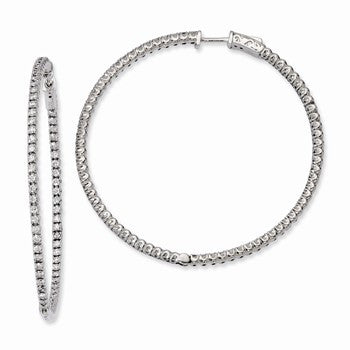 Sterling Silver Rhodium-plated CZ In & Out Hinged Hoop Earrings
