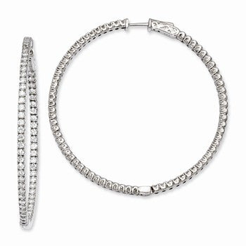 Sterling Silver Rhodium-plated CZ In & Out Hinged Hoop Earrings