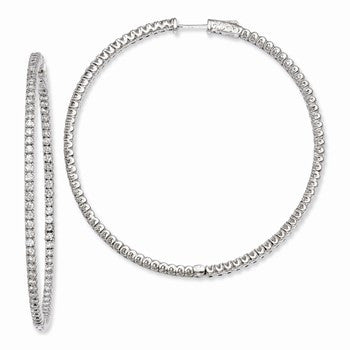 Sterling Silver Rhodium-plated CZ In & Out Hinged Hoop Earrings