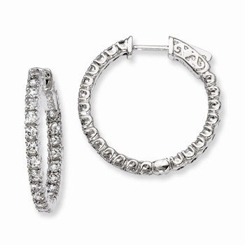 Sterling Silver Rhodium-plated CZ In & Out Hinged Hoop Earrings