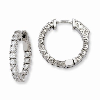 Sterling Silver Rhodium-plated CZ In & Out Hinged Hoop Earrings
