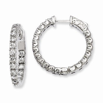Sterling Silver Rhodium-plated CZ In & Out Hinged Hoop Earrings