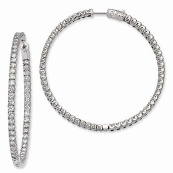 Sterling Silver Rhodium-plated CZ In & Out Hinged Hoop Earrings